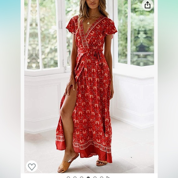 Worn once. Like brand new. Wrap Short Sleeve V-Neck High Split Maxi Dress Sz M - Picture 5 of 8